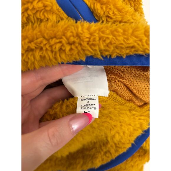 Nike Sherpa Fleece Half-Zip Womens Medium Mustard Gold Cropped Blue Trim - Picture 5 of 5